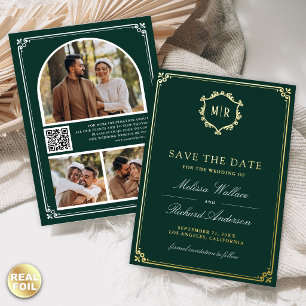 Emerald Green QR Code Photo Wedding Save the Date Foil Invitation