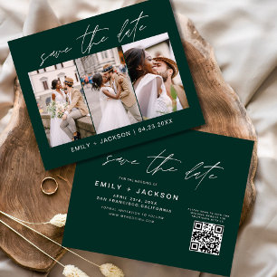 Emerald Green QR Code - Save the Date 3 Photo Flyer