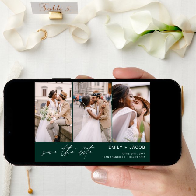 Emerald Green QR Code Save the Date 4 Photo (Front Digital)
