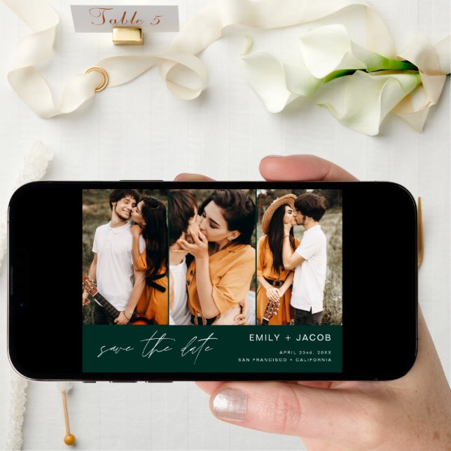 Emerald Green QR Code Save the Date 4 Photo (Front Digital)