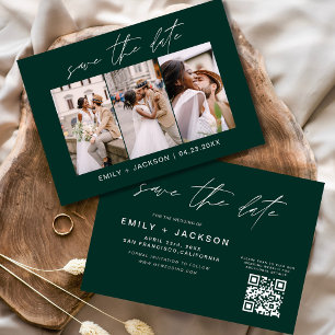 Emerald Green QR Code Save the Date Modern 3 Photo