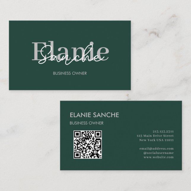 Emerald Green QR Code Trendy Elegant Modern Business Card (Front/Back)