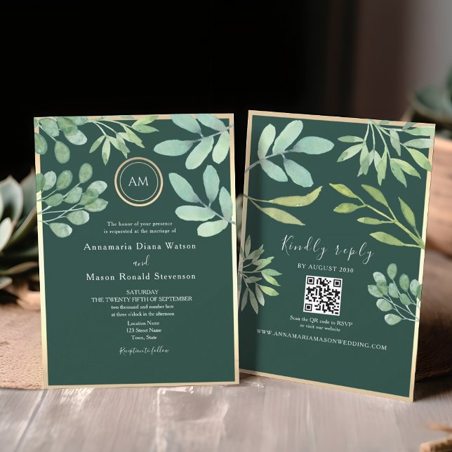 Emerald Green QR Code Wedding Invitation (Creator Uploaded)