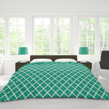 Emerald Green Quatrefoil Tiles Pattern Duvet Cover by heartlockedhome at Zazzle