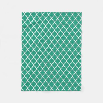 Emerald Green Quatrefoil Tiles Pattern Fleece Blanket by heartlockedhome at Zazzle