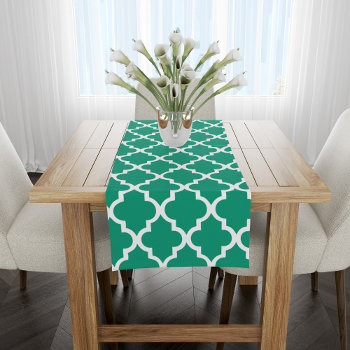 Emerald Green Quatrefoil Tiles Pattern Short Table Runner by heartlockedhome at Zazzle