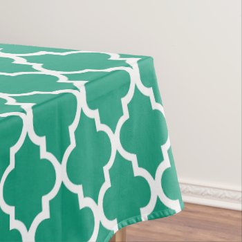 Emerald Green Quatrefoil Tiles Pattern Tablecloth by heartlockedhome at Zazzle