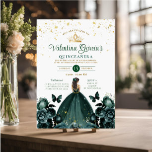 Emerald Green Quinceañera 15 Anos Flowers Gold Invitation