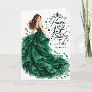 Emerald Green Quinceañera Ball Gown Card