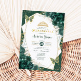 Butterfly Emerald Green Quinceañera Invitations - Enchanted Forest