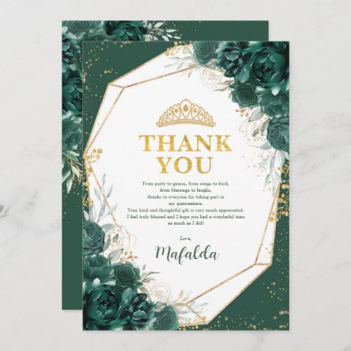 Emerald Green Quinceaera Butterfly Thank You Card