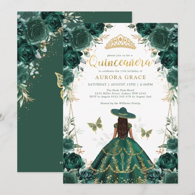 Emerald Green Quinceaera Charro Dress Mis Quince Invitation | Zazzle Emerald Green Quinceaera Charro Dress Mis Quince Invitation | Zazzle