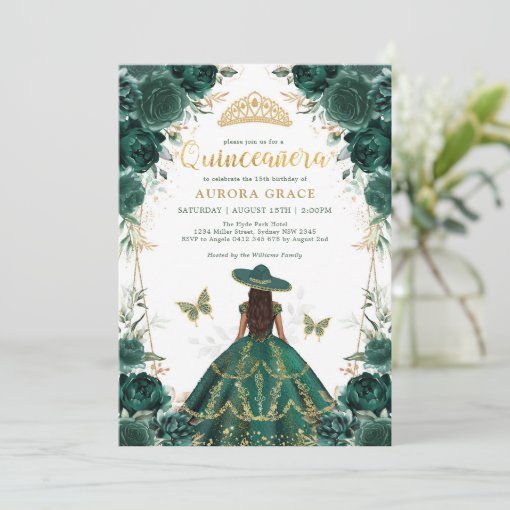 Emerald Green Quinceañera Charro Dress Mis Quince Invitation Zazzle