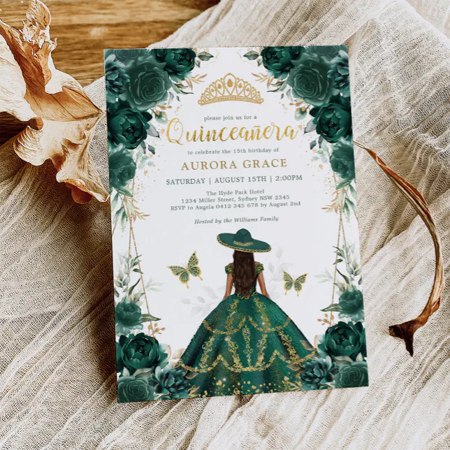 Emerald Green Quinceañera Charro Dress Mis Quince Invitation Zazzle