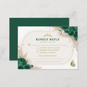Emerald Green Quinceanera Crown Princess RSVP  Enclosure Card (Front/Back)