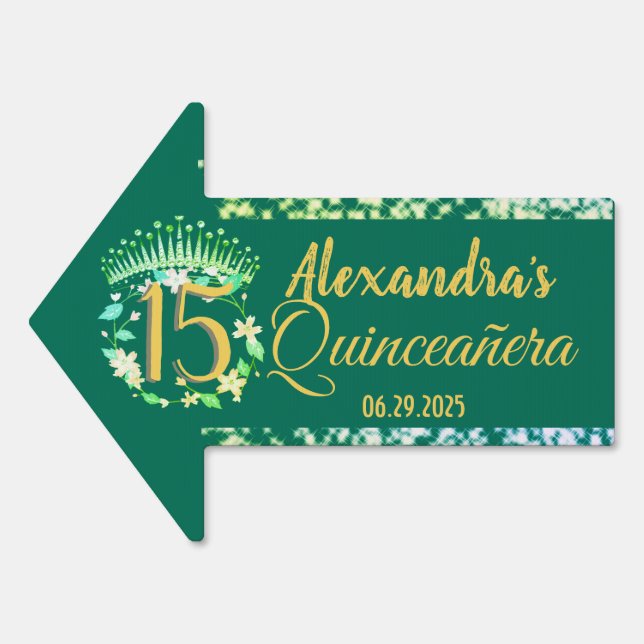 Emerald Green Quinceanera Elegant Boho Arrow  Sign (Front)