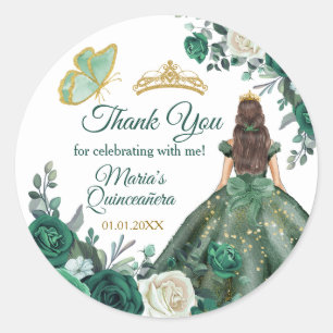 Emerald Green Quinceañera Gold Crown Classic Round Sticker