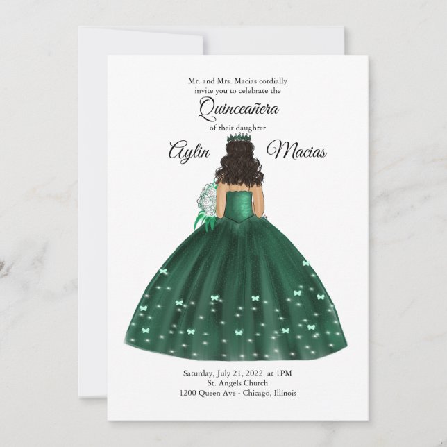 Emerald Green Quinceanera Gown   Invitation (Front)