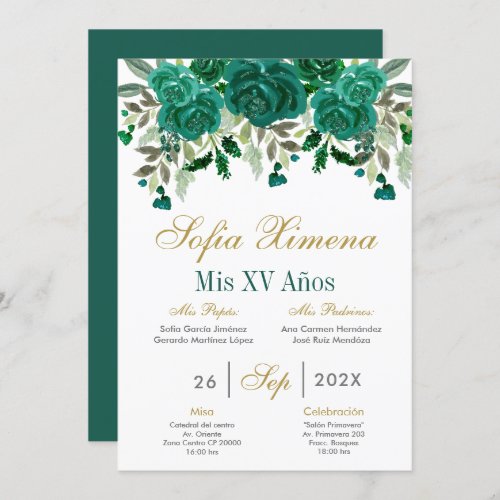 Emerald Green Quinceanera Invitation