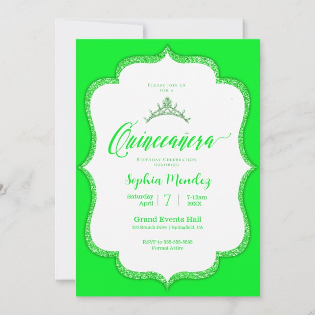 Emerald Green Quinceanera Invitation (Front)