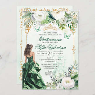 Emerald Green Quinceañera invitation