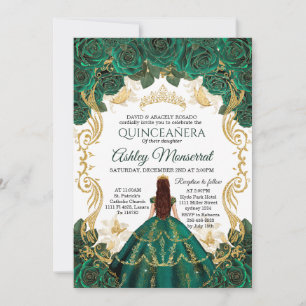 Emerald Green Quinceañera Invitation Gold Crown