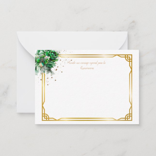 Emerald Green Quinceañera Lluvia de Sobres Note Ca (Back)