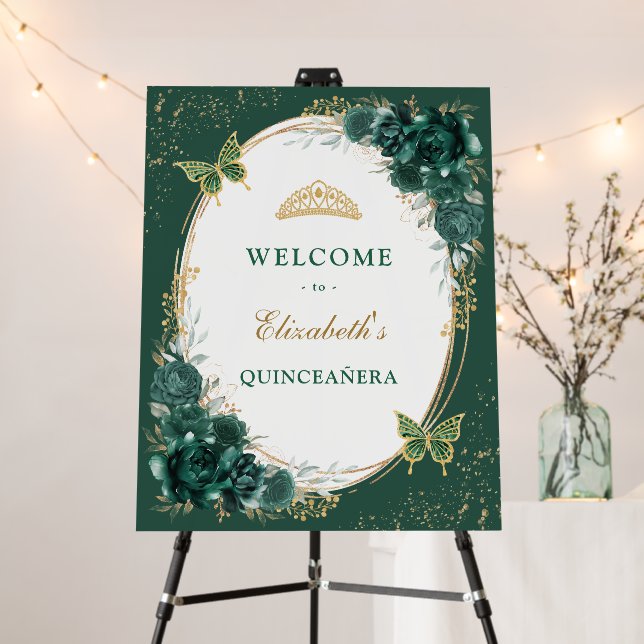 Emerald Green Quinceanera Mis Quince Anos Welcome Foam Board (In Situ (Stand))