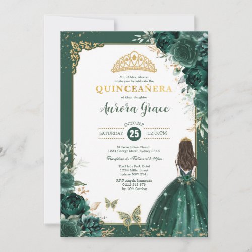 Emerald Green Quinceaera Princess 15th Birthday Invitation