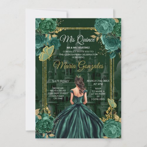  Emerald Green Quinceaera Princess Butterfly Invitation