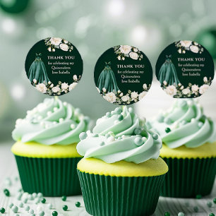 Emerald Green Quinceanera Princess Dress Floral Classic Round Sticker