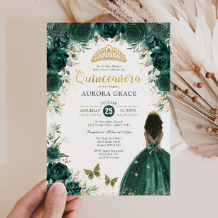 Emerald Green Quinceañera Princess Mis Quince 15 Invitation