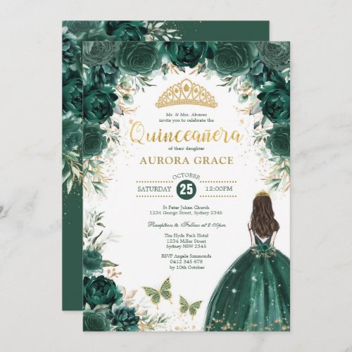 Emerald Green Quinceaera Princess Mis Quince Anos Invitation