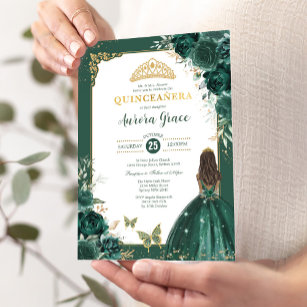 Emerald Green Quinceañera Princess Mis Quince Anos Invitation