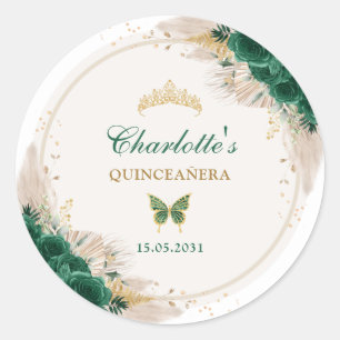 Emerald Green Quinceanera Princess Miss Quince 15 Classic Round Sticker