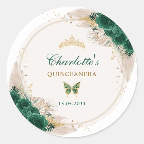 Emerald Green Quinceanera Princess Miss Quince 15 Classic Round Sticker