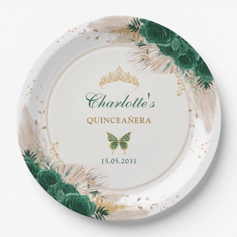 Emerald Green Quinceanera Princess Miss Quince 15 Paper Plates