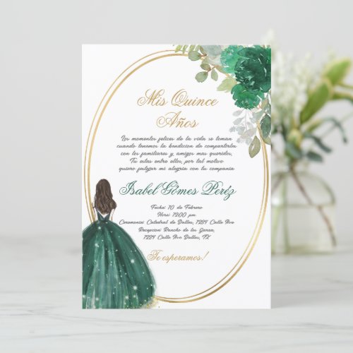 Emerald green Quinceanera silhouette  Invitation