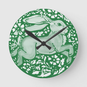 Emerald Green Rabbit Bunny Cottagecore Folk Round Clock