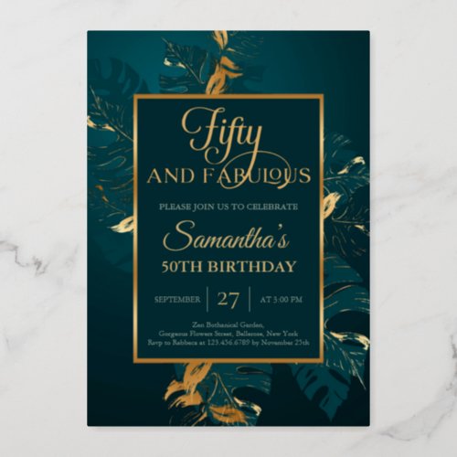 Emerald green real gold foil fifty and fabulous foil invitation