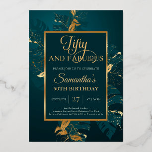 Emerald green real gold foil fifty and fabulous invitation
