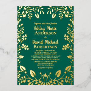 Emerald Green Real Gold Foil Floral Wedding Invitation