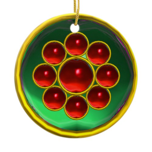 EMERALD GREEN;RED RUBY GEMSTONE MON CERAMIC ORNAMENT