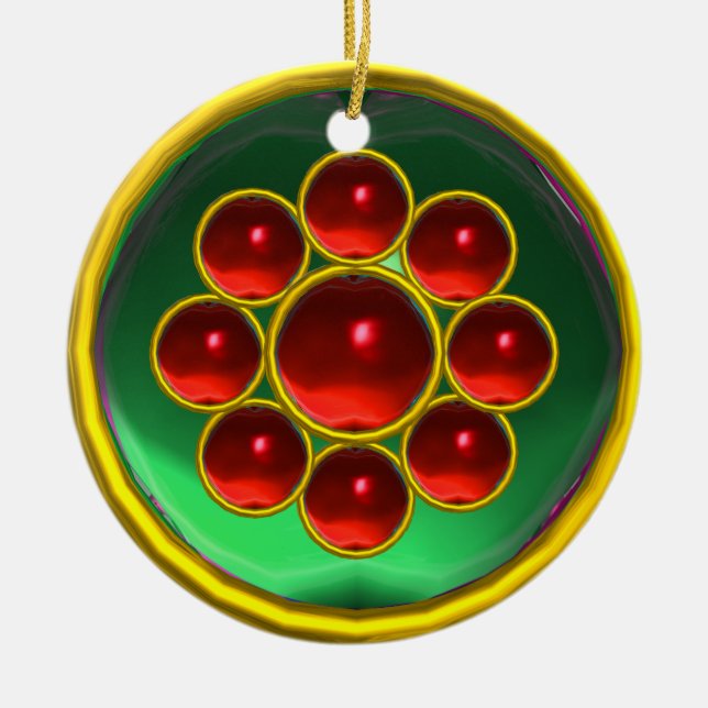 EMERALD GREEN;RED RUBY GEMSTONE MON CERAMIC ORNAMENT (Front)