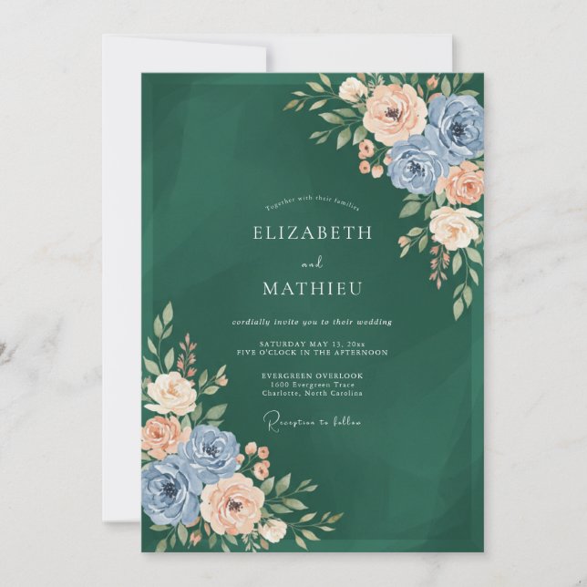 Emerald Green Regal Botanical Wedding Invitation (Front)