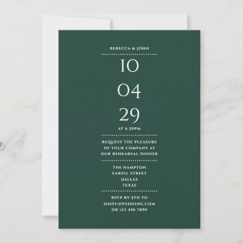 Emerald Green Rehearsal Dinner Date Invitation