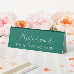 Emerald Green Reserved for Groom's Family Wedding Table Tent