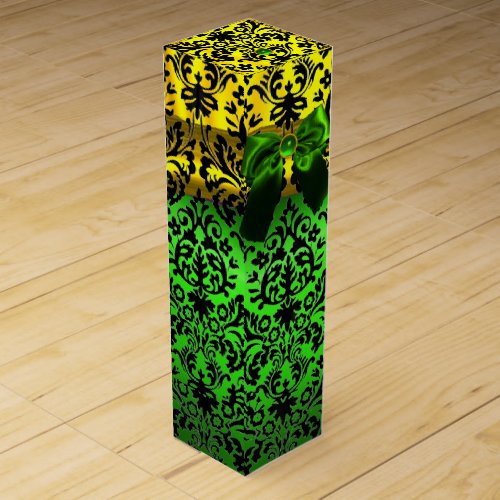 EMERALD GREEN RIBBONBLACK GOLD ART NOUVEAU DAMASK WINE GIFT BOX