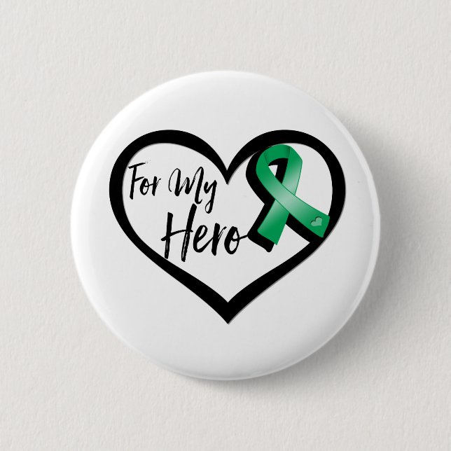 Emerald Green Ribbon For My Hero Pinback Button (Front)