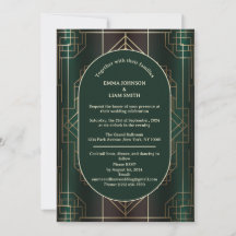 Emerald Green Roaring 20s Wedding Invitation